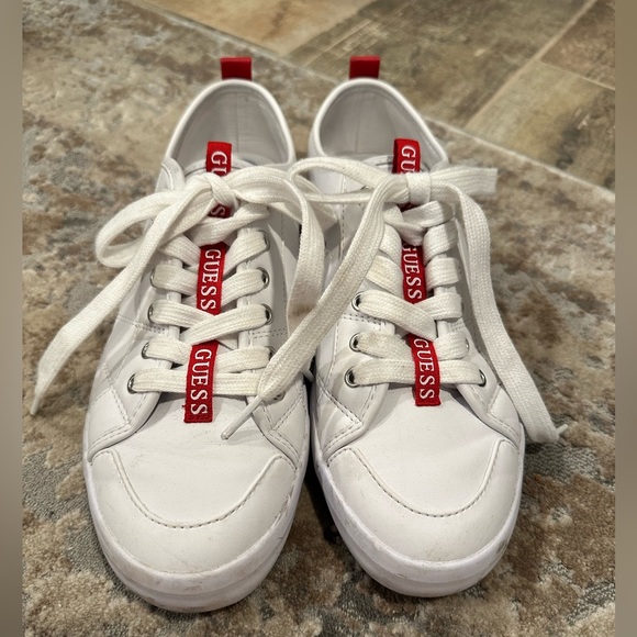 Guess Shoes - GUESS Women's White Leather Sneakers with red size 8.5